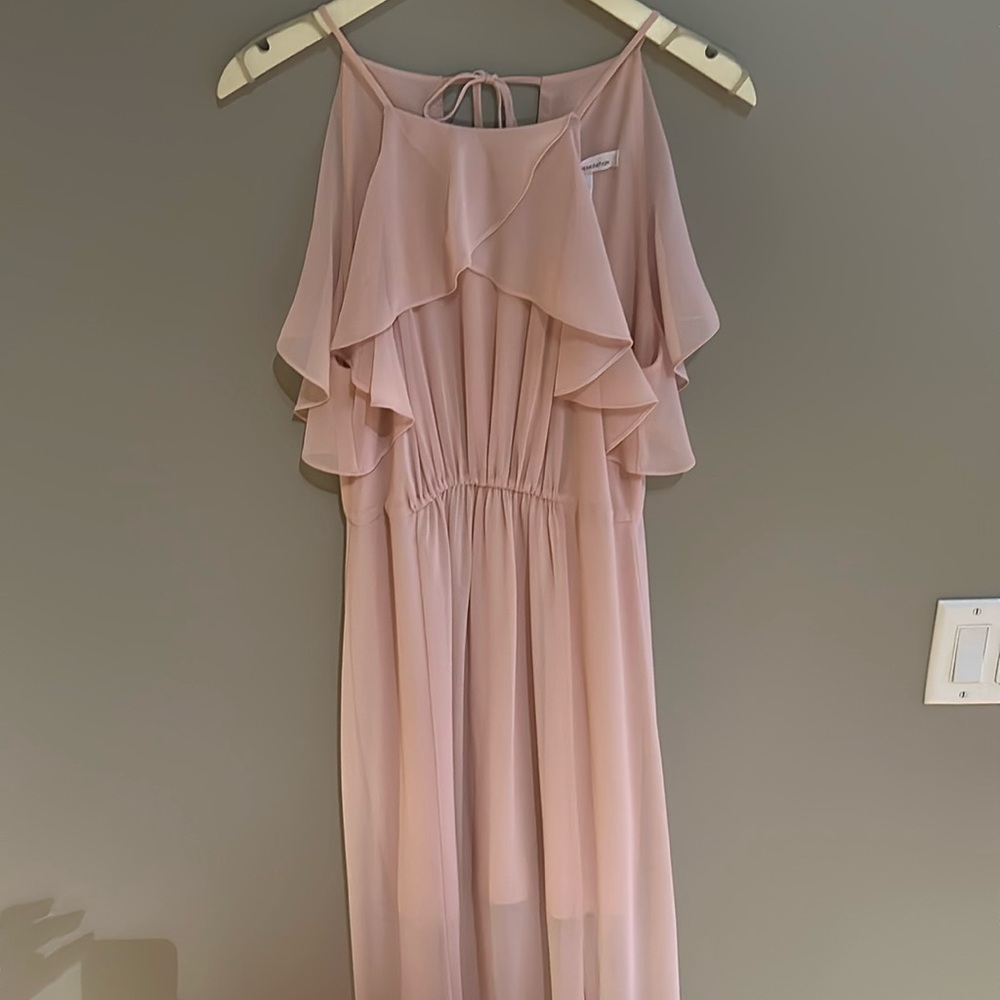 BCBGeneration Blush Pink Ruffled Halter Bridesmaid Dress